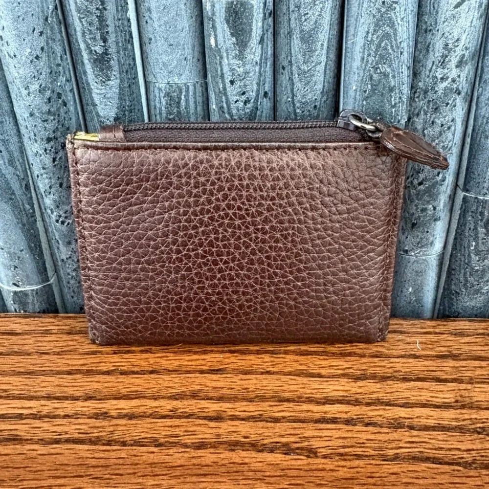 Brighton Brown Pebbled Leather Croc Trim Heart ID Window Coin Purse Card Holder